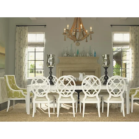 11 Piece Rectangular Castel Harbour Dining Table with Mill Creek SideChais & Aqua Bay Arm Chairs